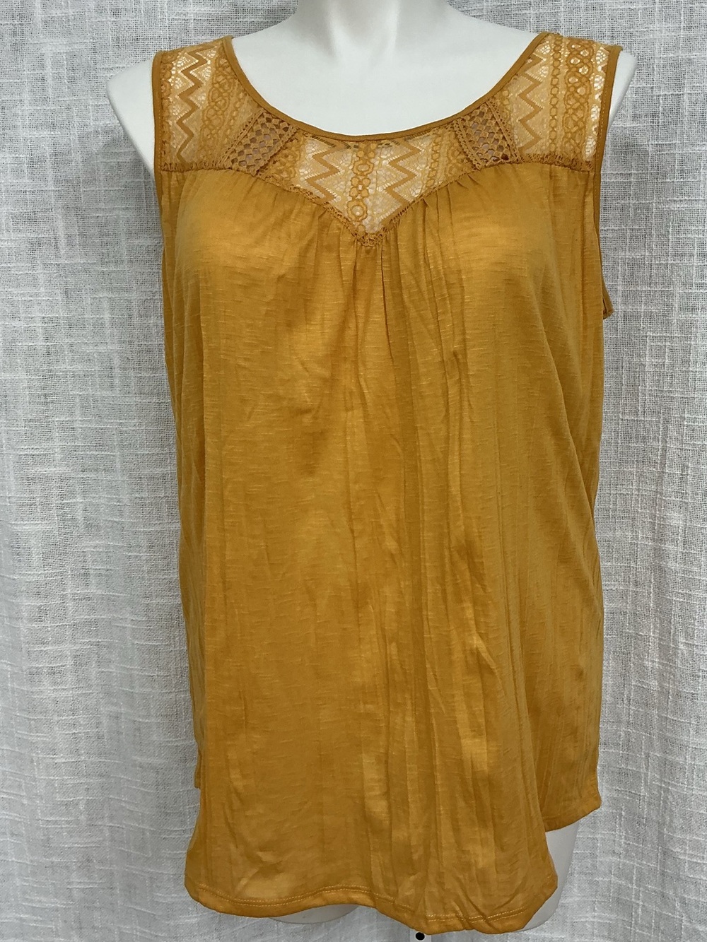 Absolutely Famous Lace Yoke Sleeveless Top in Mustard